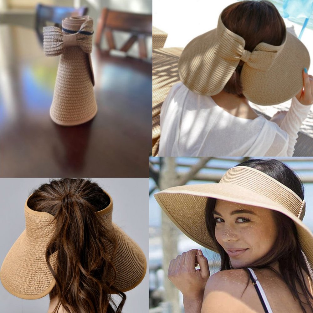 Wide Brim Roll Up Straw Beach Hat Brim Sun Visor - Picture 4 of 4